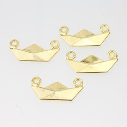 10 Gold Charms, Paper origami boat charms gold