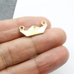 10 Gold Charms, Paper origami boat charms gold