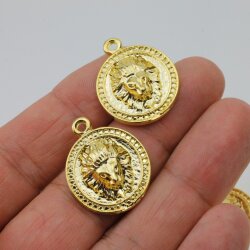 5 Lion Pendants, Lion Medallion, Lion Head Pendant