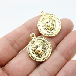 5 Lion Pendants, Lion Medallion, Lion Head Pendant