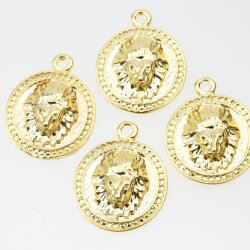 5 Lion Pendants, Lion Medallion, Lion Head Pendant