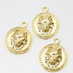 5 Lion Pendants, Lion Medallion, Lion Head Pendant