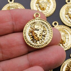 5 Lion Pendants, Lion Medallion, Lion Head Pendant