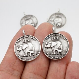 10 Elephant Charms Pendant, Elephant Coin