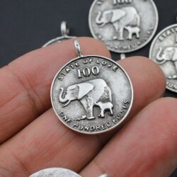 10 Elephant Charms Pendant, Elephant Coin