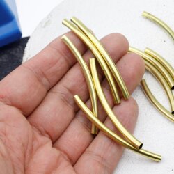 20 Curved Tube Beads 5mm, Raw Tube Beads, Noodle Tube,...