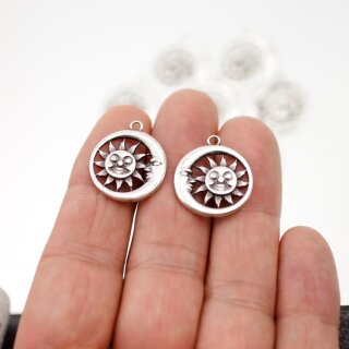 10 Sun and Moon Charms, Sun Charms, Sun Moon Pendant Double Sided