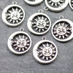 10 Sun and Moon Charms, Sun Charms, Sun Moon Pendant...