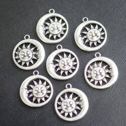 10 Sun and Moon Charms, Sun Charms, Sun Moon Pendant Double Sided