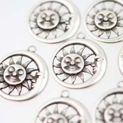 10 Sun and Moon Charms, Sun Charms, Sun Moon Pendant Double Sided