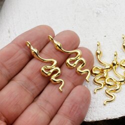 10 Snake Charms, Snake Pendant, Gold Snake