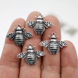 10 Bee Charms, Bee Pendants, Silver Bee