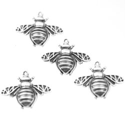 10 Bee Charms, Bee Pendants, Silver Bee