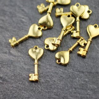 20 Heart lock metal Charms Pendant, Gold