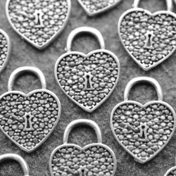 20 Padlock Heart Charms, Micro Pave look, Silver Heart...