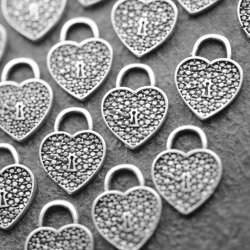 20 Padlock Heart Charms, Micro Pave look, Silver Heart Pendant