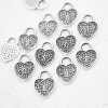 20 Padlock Heart Charms, Micro Pave look, Silver Heart Pendant