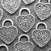 20 Padlock Heart Charms, Micro Pave look, Silver Heart Pendant