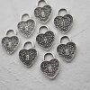 20 Padlock Heart Charms, Micro Pave look, Silver Heart Pendant