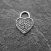 20 Padlock Heart Charms, Micro Pave look, Silver Heart Pendant