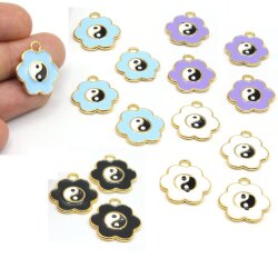 10 Yin Yang charms Gold, Flower Charms, for Enamel Charm