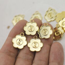 10 Yin Yang charms Gold, Flower Charms, for Enamel Charm