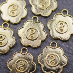 10 Yin Yang charms Gold, Flower Charms, for Enamel Charm