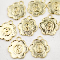 10 Yin Yang charms Gold, Flower Charms, for Enamel Charm