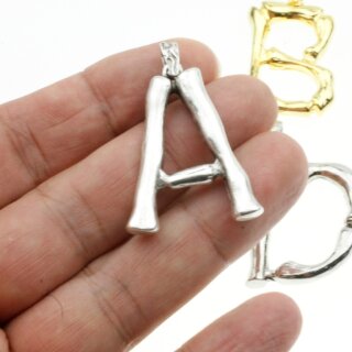1 Knochen Bambus Buchstaben Anhnger, Rhodium Imitation