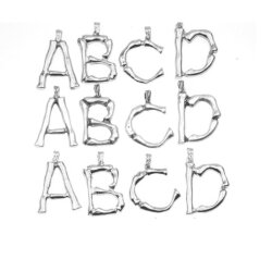 1 Bones, Bamboo Letter Pendant, Rhodium Imitation