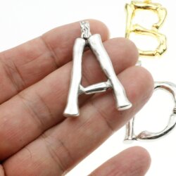 1 Bones, Bamboo Letter Pendant, Rhodium Imitation