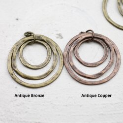 5 Triple Circle Charms Pendant, Antique Copper