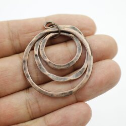 5 Triple Circle Charms Pendant, Antique Copper