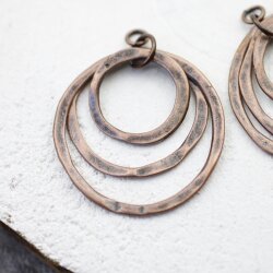 5 Triple Circle Charms Pendant, Antique Copper