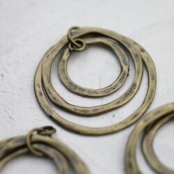 5 Triple Circle Charms Pendant, Antique Brass
