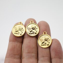 10 Angel Charms, Gold Angel Pendant