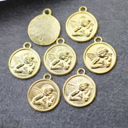 10 Angel Charms, Gold Angel Pendant