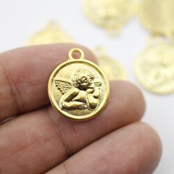 10 Angel Charms, Gold Angel Pendant