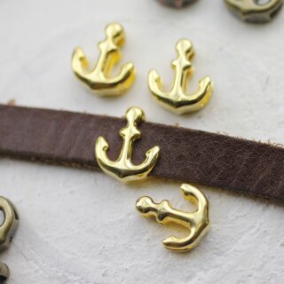 10 Anchor Slider Beads, gold