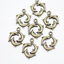 10 Antique Brass Dolphin Charms