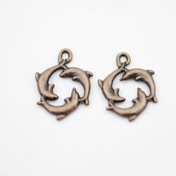 10 Antique Copper Dolphin Charms