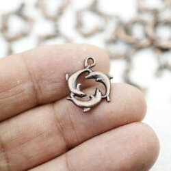 10 Antique Copper Dolphin Charms