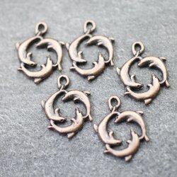 10 Antique Copper Dolphin Charms