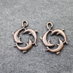 10 Antique Copper Dolphin Charms