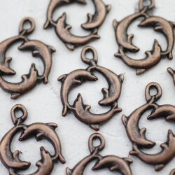 10 Antique Copper Dolphin Charms