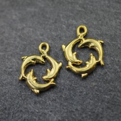 10 Gold Plated Dolphin Charms