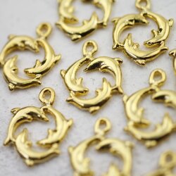 10 Gold Plated Dolphin Charms