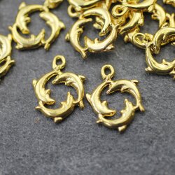 10 Gold Plated Dolphin Charms