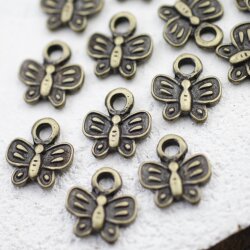 10 Schmetterling Anhänger, Charms, altmessing