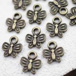 10 Butterfly Charms Pendant, Antique Brass Butterfly